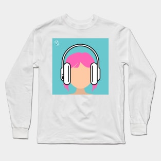 Pink Haired Girl Wearing Headphones Long Sleeve T-Shirt